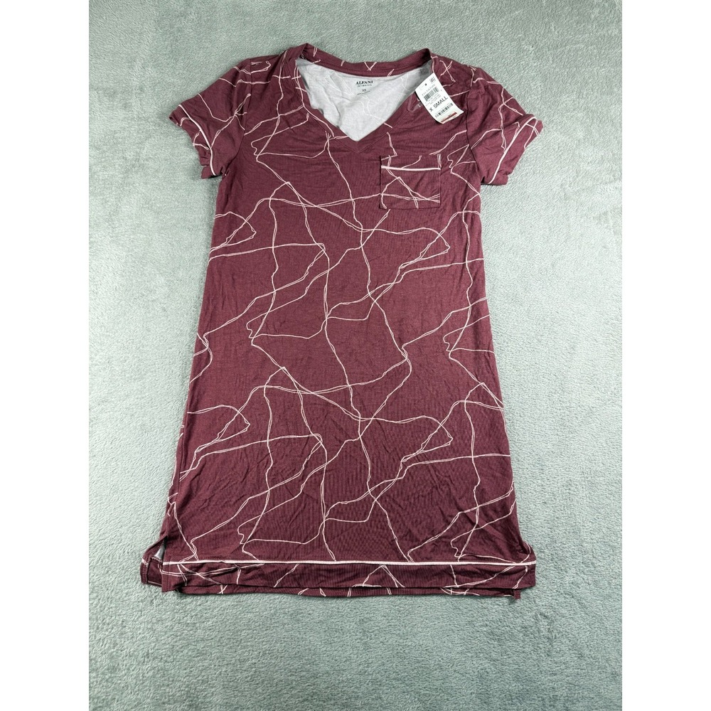 NWT Alfani Intimates Women's Geometric Short Sleeve V-Neck Dress Plum Size XS‎
